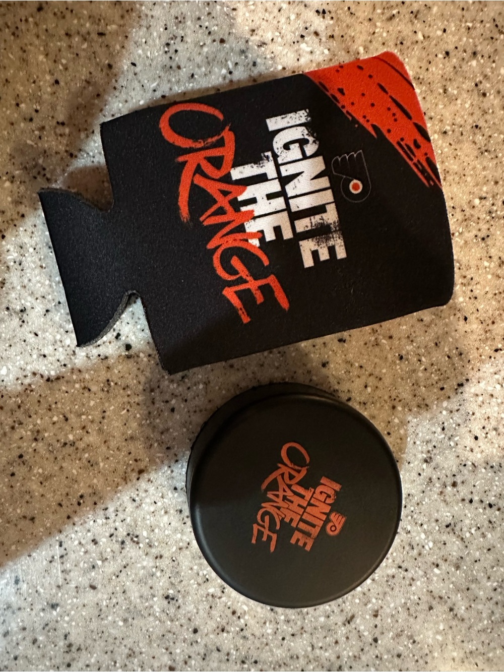 Philadelphia Flyers Ignite The Orange Black & Orange Can Cooler and Puck Toy